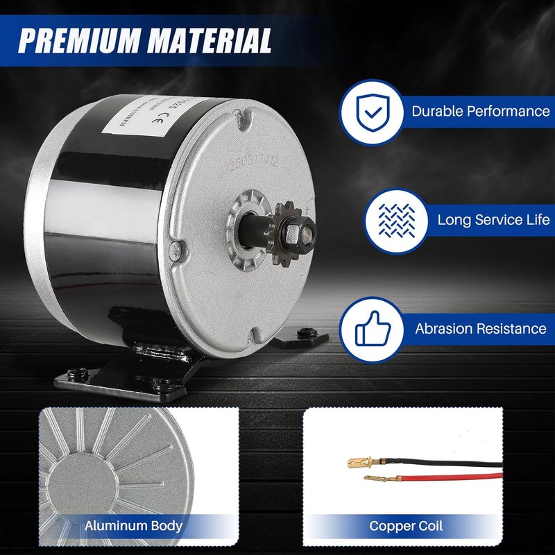 MYFULLY 24V DC 250W Brushed Permanent Magnet Electric Motor Generator Small Electric Scooter DC Motor 2550RPM for Electric Scooter Drive Speed Control, E-Bike, Wind Turbine PMA Generator (250, Watts) - Image 3